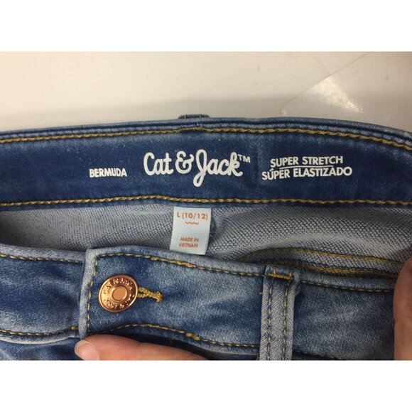 Cat & Jack Super Stretch Girls Size L 10-12 Denim Shorts with Pockets - Picture 3 of 4